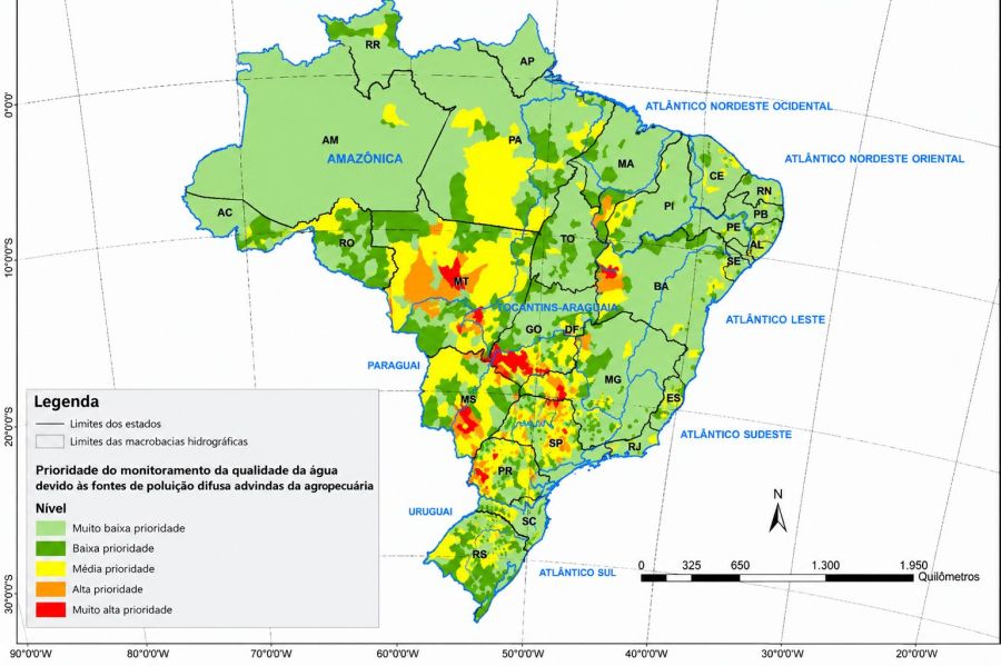 Estudo mapeia áreas no Brasil mais vulneráveis à poluição difusa gerada pela agropecuária - - Estudo mapeia áreas no Brasil mais vulneráveis à poluição difusa gerada pela agropecuária